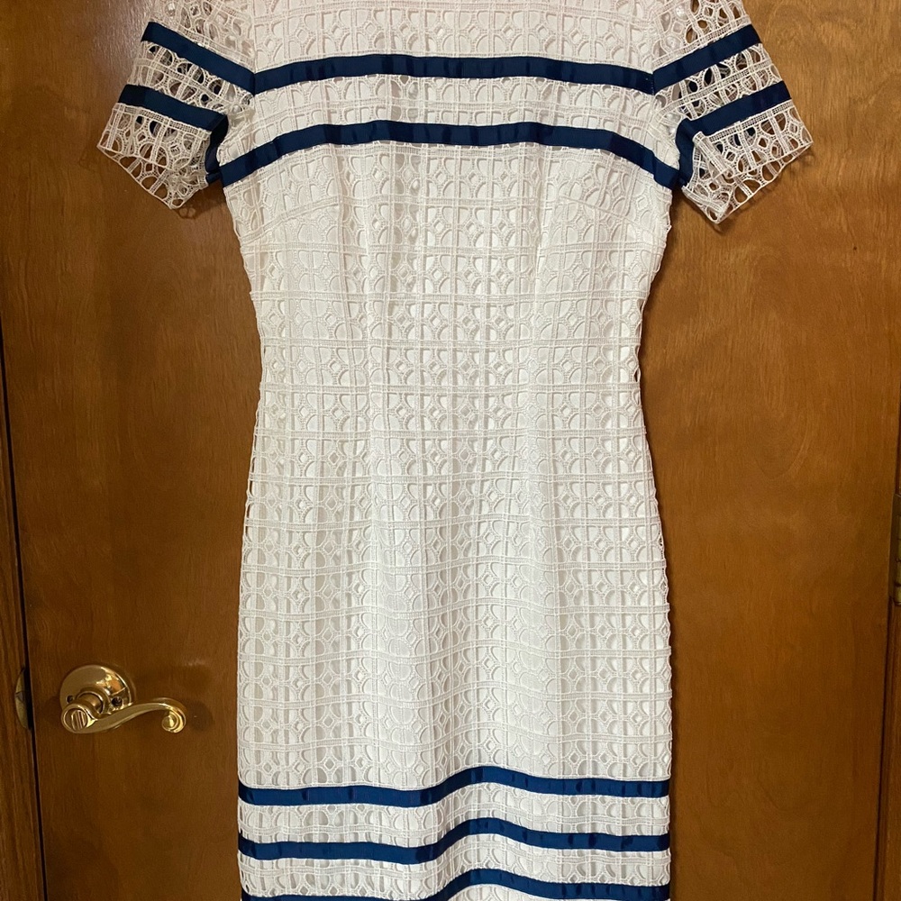 Elegant White and Blue Lace Dress